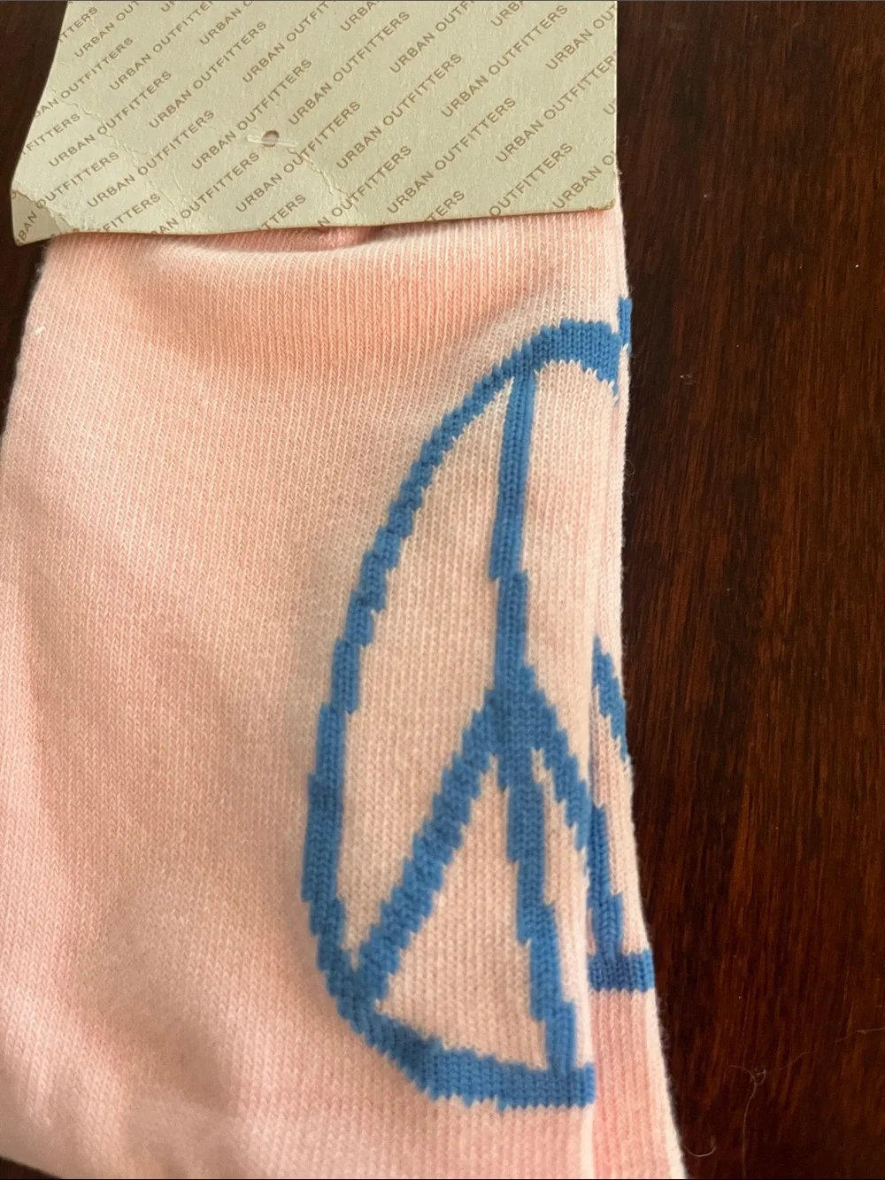 Urban Outfitters Pink Crew Socks with Blue Peace Sign